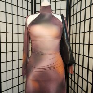 NWT Rokh size XS elegant long sleeve cut out gradient dress